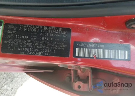 2006 Kia Rio Lx z USA, uszkodzony, nr VIN KNADE123966154581